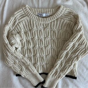 Zara Cable Knit Sweater with Contrast Piping